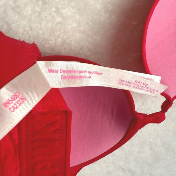 size 32A Victoria's Secret PINK wear everywhere red bra padded push up - Picture 10 of 10
